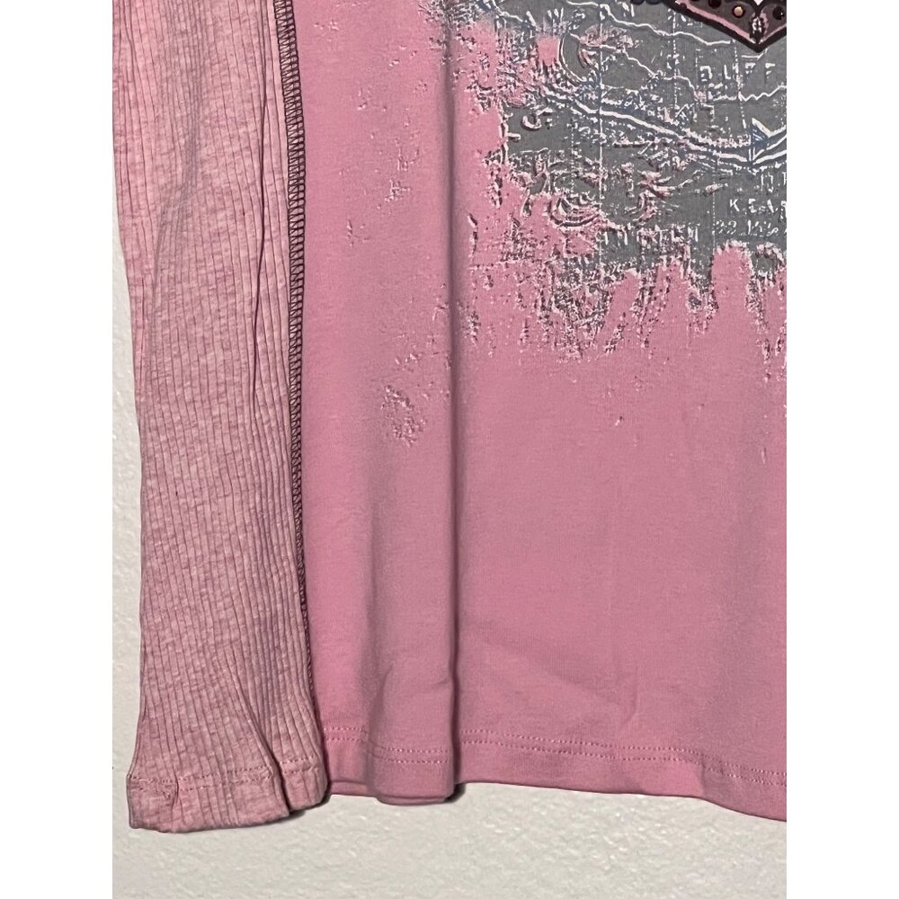 Vanilla Sugar Top 1X Pink Motorcycle  Sequin Ribbed 3/4 Sleeve Y2K Chic USA - Picture 10 of 16